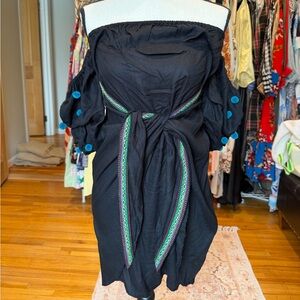 Pitusa Black Off-Shoulder Dress with Pom Details